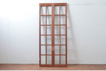 アンティーク建具　レトロな雰囲気漂う両開き扉1対2枚セット (ガラス扉、ドア)(R-081582)
