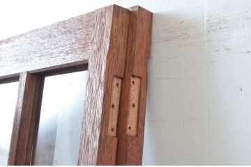 アンティーク建具　レトロな雰囲気漂う両開き扉1対2枚セット (ガラス扉、ドア)(R-081582)