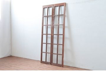 アンティーク建具　レトロな雰囲気漂う両開き扉1対2枚セット (ガラス扉、ドア)(R-081583)