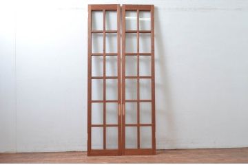 アンティーク建具　レトロな雰囲気漂う両開き扉1対2枚セット (ガラス扉、ドア)(R-081583)