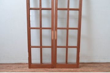 アンティーク建具　レトロな雰囲気漂う両開き扉1対2枚セット (ガラス扉、ドア)(R-081583)