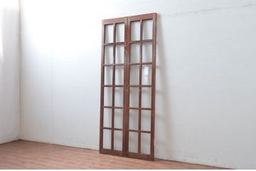 アンティーク建具　レトロな雰囲気漂う両開き扉1対2枚セット (ガラス扉、ドア)(R-081584)