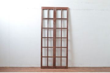 アンティーク建具　レトロな雰囲気漂う両開き扉1対2枚セット (ガラス扉、ドア)(R-081584)
