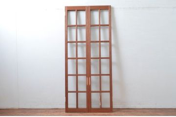 アンティーク建具　レトロな雰囲気漂う両開き扉1対2枚セット (ガラス扉、ドア)(R-081584)