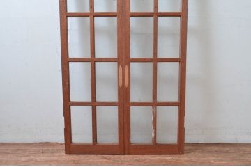 アンティーク建具　レトロな雰囲気漂う両開き扉1対2枚セット (ガラス扉、ドア)(R-081584)