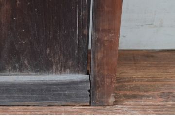 アンティーク建具　古民家スタイルにおすすめなガラス入り幅狭の玄関戸2枚セット(ガラス戸、引き戸、格子戸)(R-081585)
