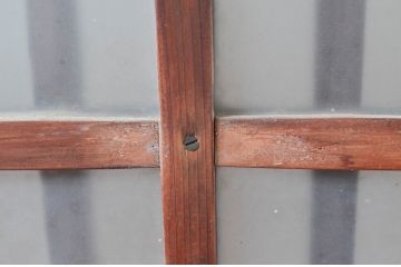 アンティーク建具　古民家スタイルにおすすめなガラス入り幅狭の玄関戸2枚セット(ガラス戸、引き戸、格子戸)(R-081585)
