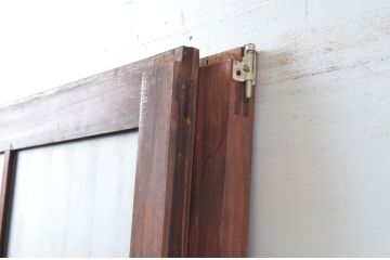 アンティーク建具　古民家スタイルにおすすめなガラス入り幅狭の玄関戸2枚セット(ガラス戸、引き戸、格子戸)(R-081585)
