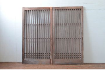 アンティーク建具　数寄屋のガラスなし格子戸2枚セット(荒格子戸、引き戸)(R-081586)