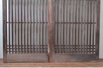 アンティーク建具　数寄屋のガラスなし格子戸2枚セット(荒格子戸、引き戸)(R-081586)