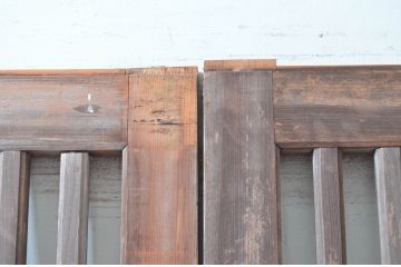 アンティーク建具　数寄屋のガラスなし格子戸2枚セット(荒格子戸、引き戸)(R-081586)