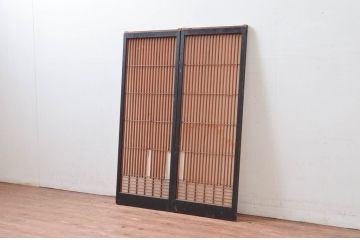 アンティーク建具　和モダンな空間を演出する障子入り書院戸2枚セット(障子戸、窓、引き戸)(R-081588)