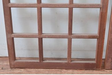 アンティーク建具　レトロな空間作りにおすすめな升目(マス目)のFIX窓2枚セット(きつね格子、狐格子、格子窓、ガラス欄間、明り取り、明かり取り、嵌め殺し、FIX窓、フィックス)(R-081589)