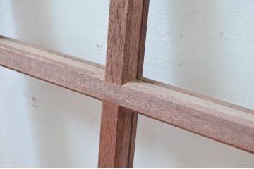 アンティーク建具　レトロな空間作りにおすすめな升目(マス目)のFIX窓2枚セット(きつね格子、狐格子、格子窓、ガラス欄間、明り取り、明かり取り、嵌め殺し、FIX窓、フィックス)(R-081589)