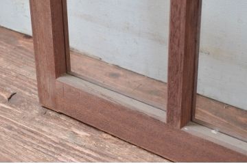 アンティーク建具　レトロな空間作りにおすすめな升目(マス目)のFIX窓2枚セット(きつね格子、狐格子、格子窓、ガラス欄間、明り取り、明かり取り、嵌め殺し、FIX窓、フィックス)(R-081589)