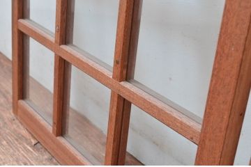 アンティーク建具　レトロな空間作りにおすすめな升目(マス目)のFIX窓2枚セット(きつね格子、狐格子、格子窓、ガラス欄間、明り取り、明かり取り、嵌め殺し、FIX窓、フィックス)(R-081589)