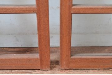 アンティーク建具　レトロな空間作りにおすすめな升目(マス目)のFIX窓2枚セット(きつね格子、狐格子、格子窓、ガラス欄間、明り取り、明かり取り、嵌め殺し、FIX窓、フィックス)(R-081589)