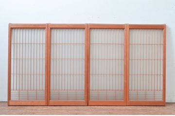 アンティーク建具　片面ガラス　シンプルな佇まいが落ち着きのある空間を演出する書院戸4枚セット(窓、引き戸、ガラス戸)(R-081590)