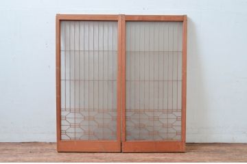 ビンテージ建具　両面ガラス　和モダンな空間を演出する書院戸2枚セット(窓、引き戸、ガラス戸、ヴィンテージ)(R-081591)