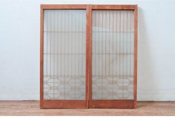 ビンテージ建具　両面ガラス　和モダンな空間を演出する書院戸2枚セット(窓、引き戸、ガラス戸、ヴィンテージ)(R-081591)