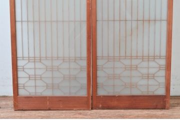 ビンテージ建具　両面ガラス　和モダンな空間を演出する書院戸2枚セット(窓、引き戸、ガラス戸、ヴィンテージ)(R-081591)