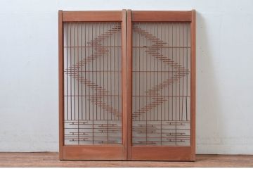 ビンテージ建具　片面ガラス　上質な和の空間を演出する書院戸2枚セット(窓、引き戸、ガラス戸、組子、ヴィンテージ)(R-081592)