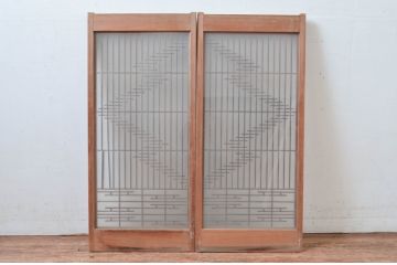 ビンテージ建具　片面ガラス　上質な和の空間を演出する書院戸2枚セット(窓、引き戸、ガラス戸、組子、ヴィンテージ)(R-081592)