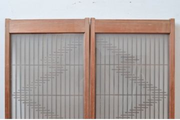 ビンテージ建具　片面ガラス　上質な和の空間を演出する書院戸2枚セット(窓、引き戸、ガラス戸、組子、ヴィンテージ)(R-081592)