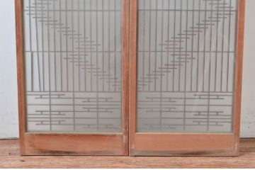 ビンテージ建具　片面ガラス　上質な和の空間を演出する書院戸2枚セット(窓、引き戸、ガラス戸、組子、ヴィンテージ)(R-081592)