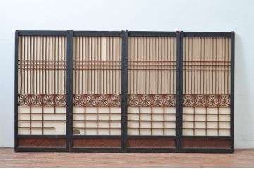 アンティーク建具　上質な和の空間を演出する組子入り書院戸4枚セット(引き戸、障子戸、窓)(R-081593)
