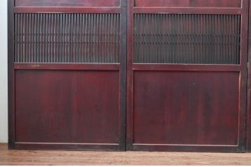 アンティーク建具　漆塗り　上質な和の空間を演出する格子帯戸4枚セット(引き戸、板戸、格子戸)(R-081597)
