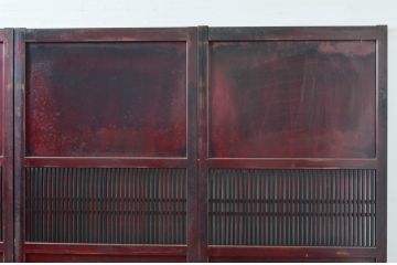 アンティーク建具　漆塗り　上質な和の空間を演出する格子帯戸4枚セット(引き戸、板戸、格子戸)(R-081597)