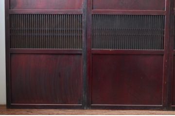 アンティーク建具　漆塗り　上質な和の空間を演出する格子帯戸4枚セット(引き戸、板戸、格子戸)(R-081598)