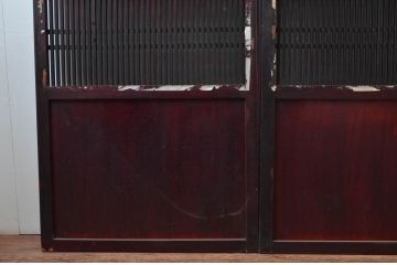 アンティーク建具　漆塗り　上質な和の空間を演出する格子帯戸3枚セット(引き戸、板戸、格子戸)(R-081599)