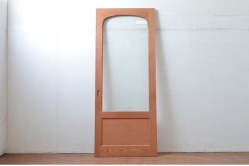 中古　美品　職人手作り　楢(ナラ)材　アーチ型のデザインがおしゃれな引き戸1枚(ガラス戸、建具)(R-081604)