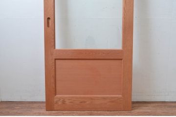 中古　美品　職人手作り　楢(ナラ)材　アーチ型のデザインがおしゃれな引き戸1枚(ガラス戸、建具)(R-081604)