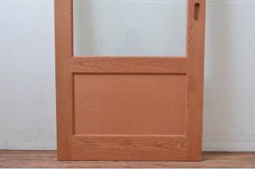 中古　美品　職人手作り　楢(ナラ)材　アーチ型のデザインがおしゃれな引き戸1枚(ガラス戸、建具)(R-081604)