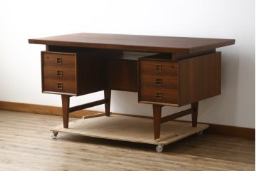 北欧ビンテージ　美品　温もり溢れるローズウッド材のパートナーデスク(ワークデスク、在宅ワーク、在宅用、オフィスデスク、両袖机、ヴィンテージ)(R-081625)