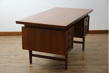 北欧ビンテージ　美品　温もり溢れるローズウッド材のパートナーデスク(ワークデスク、在宅ワーク、在宅用、オフィスデスク、両袖机、ヴィンテージ)(R-081625)