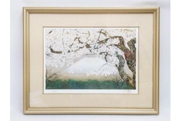 1997年　中島千波　「華三彩　櫻花の不二」　215/300　サイン入り　春爛漫の息吹を感じるシルクスクリーン(桜、風景、版画、エディション入り、額装、外箱付)(R-081670)