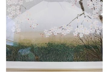 1997年　中島千波　「華三彩　櫻花の不二」　215/300　サイン入り　春爛漫の息吹を感じるシルクスクリーン(桜、風景、版画、エディション入り、額装、外箱付)(R-081670)