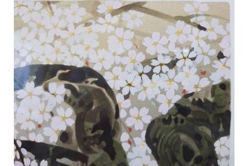 1997年　中島千波　「華三彩　櫻花の不二」　215/300　サイン入り　春爛漫の息吹を感じるシルクスクリーン(桜、風景、版画、エディション入り、額装、外箱付)(R-081670)