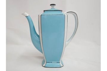 明治期　オールドノリタケ　NORITAKE　アールデコ　輸出向け　爽やかな水色が目を引くティーセット(ティーポット、シュガーポット、C&S6客、ティーカップ&ソーサー、洋食器)(R-081672)
