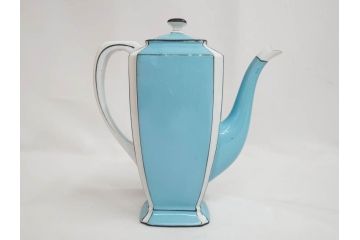 明治期　オールドノリタケ　NORITAKE　アールデコ　輸出向け　爽やかな水色が目を引くティーセット(ティーポット、シュガーポット、C&S6客、ティーカップ&ソーサー、洋食器)(R-081672)