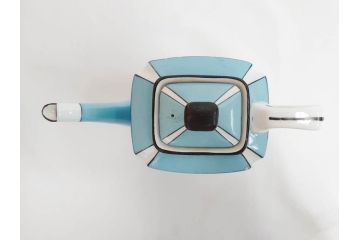 明治期　オールドノリタケ　NORITAKE　アールデコ　輸出向け　爽やかな水色が目を引くティーセット(ティーポット、シュガーポット、C&S6客、ティーカップ&ソーサー、洋食器)(R-081672)