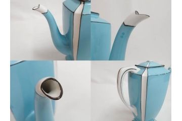 明治期　オールドノリタケ　NORITAKE　アールデコ　輸出向け　爽やかな水色が目を引くティーセット(ティーポット、シュガーポット、C&S6客、ティーカップ&ソーサー、洋食器)(R-081672)
