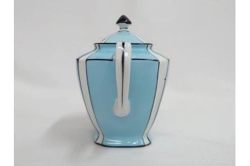 明治期　オールドノリタケ　NORITAKE　アールデコ　輸出向け　爽やかな水色が目を引くティーセット(ティーポット、シュガーポット、C&S6客、ティーカップ&ソーサー、洋食器)(R-081672)