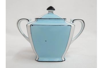 明治期　オールドノリタケ　NORITAKE　アールデコ　輸出向け　爽やかな水色が目を引くティーセット(ティーポット、シュガーポット、C&S6客、ティーカップ&ソーサー、洋食器)(R-081672)