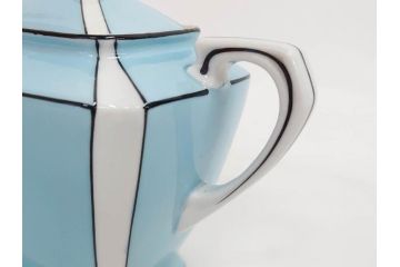 明治期　オールドノリタケ　NORITAKE　アールデコ　輸出向け　爽やかな水色が目を引くティーセット(ティーポット、シュガーポット、C&S6客、ティーカップ&ソーサー、洋食器)(R-081672)