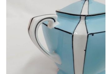 明治期　オールドノリタケ　NORITAKE　アールデコ　輸出向け　爽やかな水色が目を引くティーセット(ティーポット、シュガーポット、C&S6客、ティーカップ&ソーサー、洋食器)(R-081672)